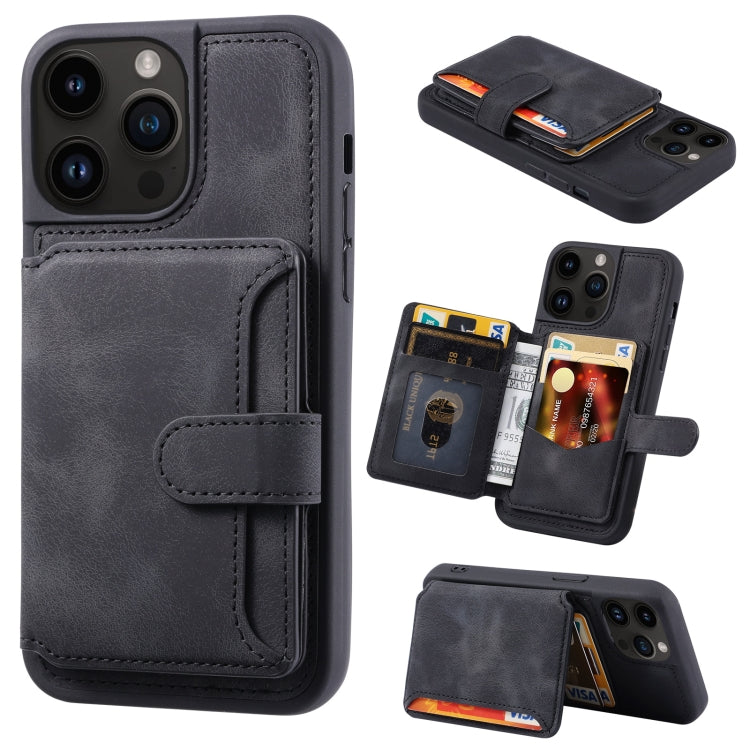 For iPhone 15 Pro Max Skin Feel Dream RFID Anti-theft PU Card Bag Phone Case(Black) - HoMEdemic™ 