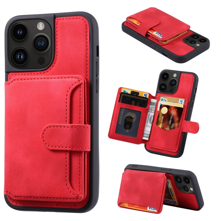 For iPhone 15 Pro Max Skin Feel Dream RFID Anti-theft PU Card Bag Phone Case(Red) - HoMEdemic™ 
