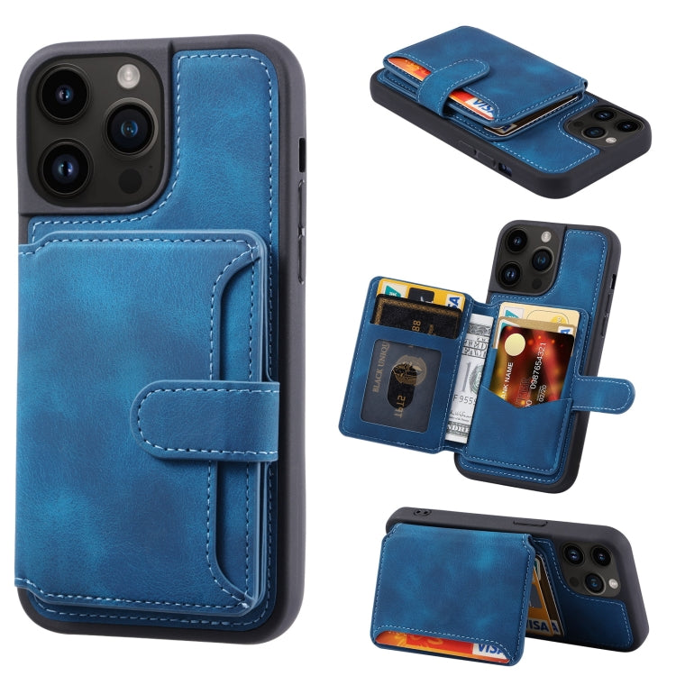 For iPhone 15 Pro Max Skin Feel Dream RFID Anti-theft PU Card Bag Phone Case(Peacock Blue) - HoMEdemic™ 