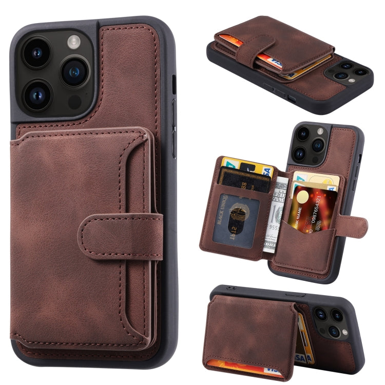 For iPhone 15 Pro Max Skin Feel Dream RFID Anti-theft PU Card Bag Phone Case(Coffee) - HoMEdemic™ 
