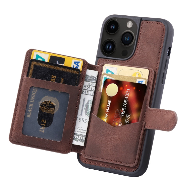 For iPhone 15 Pro Max Skin Feel Dream RFID Anti-theft PU Card Bag Phone Case(Coffee) - HoMEdemic™ 