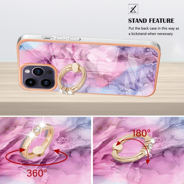 For iPhone 15 Pro Max Electroplating Marble Dual-side IMD Phone Case with Ring(Pink 013) - HoMEdemic™ 