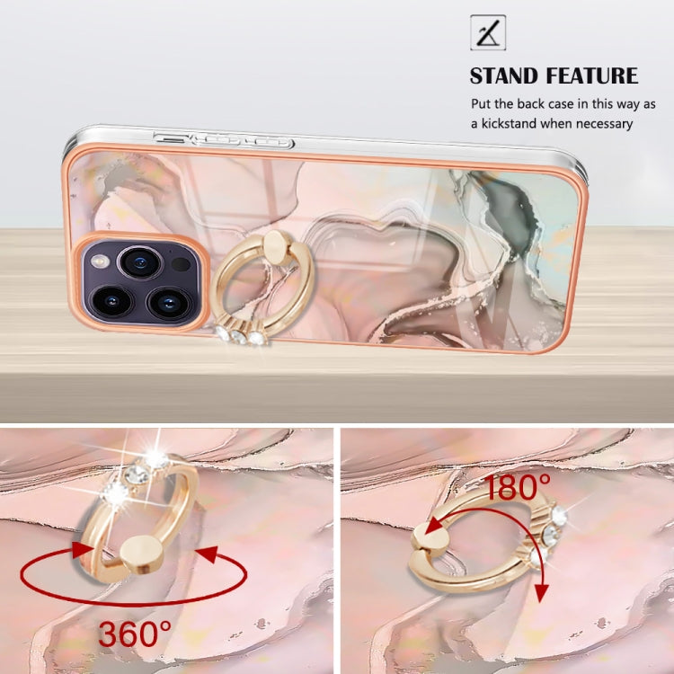 For iPhone 15 Pro Max Electroplating Marble Dual-side IMD Phone Case with Ring(Rose Gold 015) - HoMEdemic™ 