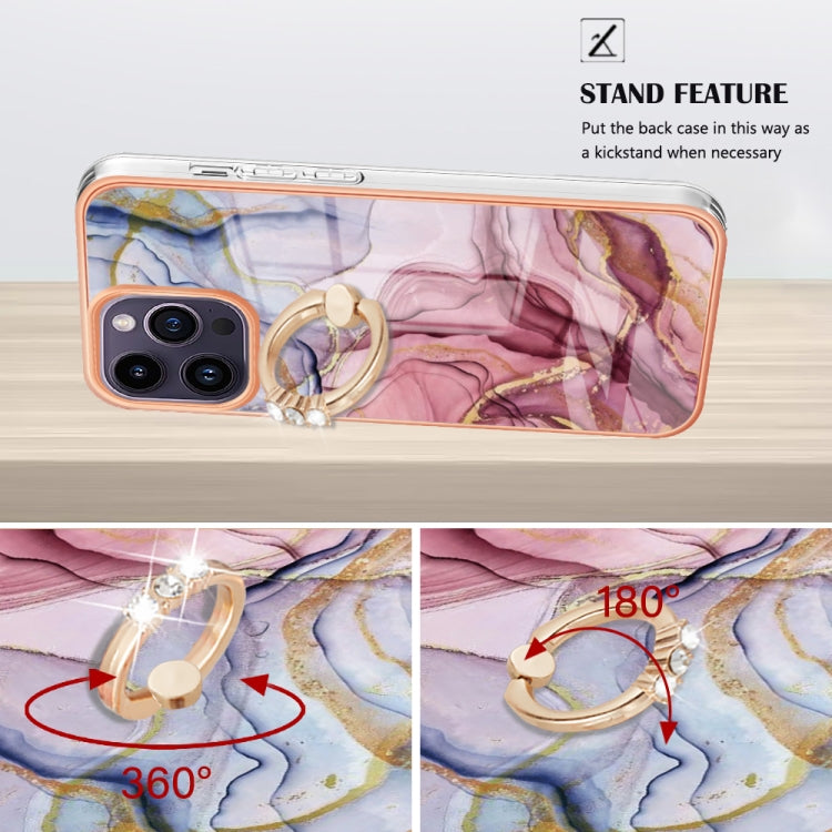 For iPhone 15 Pro Max Electroplating Marble Dual-side IMD Phone Case with Ring(Rose Red 014) - HoMEdemic™ 