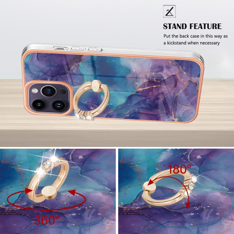 For iPhone 15 Pro Electroplating Marble Dual-side IMD Phone Case with Ring(Purple 016) - HoMEdemic™ 