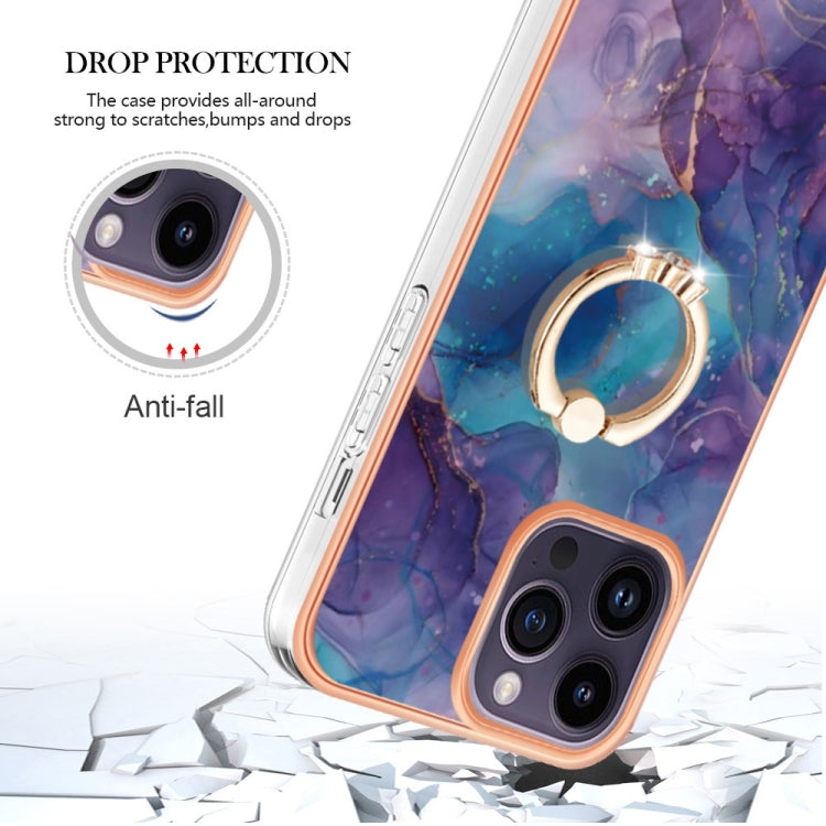 For iPhone 15 Pro Electroplating Marble Dual-side IMD Phone Case with Ring(Purple 016) - HoMEdemic™ 