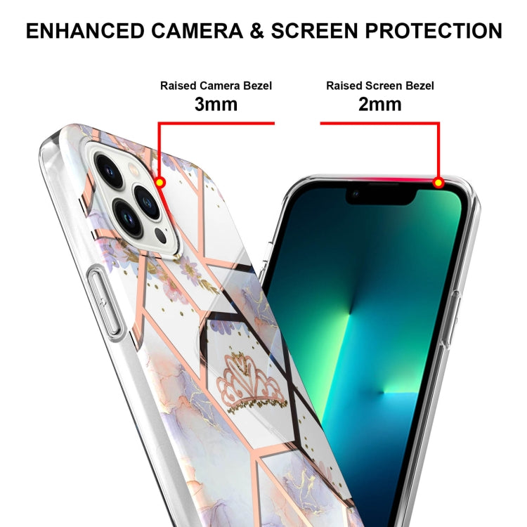 For iPhone 15 Pro Electroplating Splicing Marble Flower Pattern TPU Shockproof Case(Crown) - HoMEdemic™ 