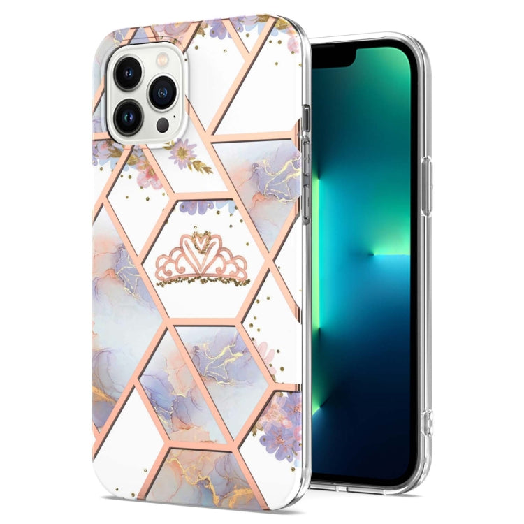 For iPhone 15 Pro Max Electroplating Splicing Marble Flower Pattern TPU Shockproof Case(Crown) - HoMEdemic™ 