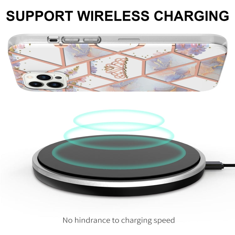 For iPhone 15 Pro Max Electroplating Splicing Marble Flower Pattern TPU Shockproof Case(Crown) - HoMEdemic™ 