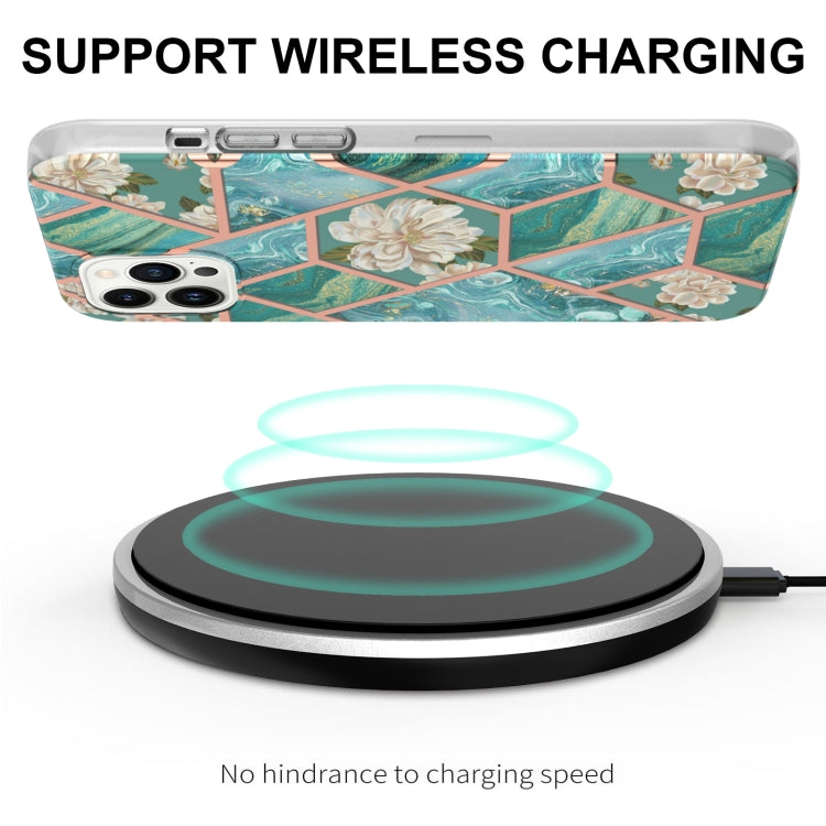 For iPhone 15 Pro Max Electroplating Splicing Marble Flower Pattern TPU Shockproof Case(Blue Flower) - HoMEdemic™ 