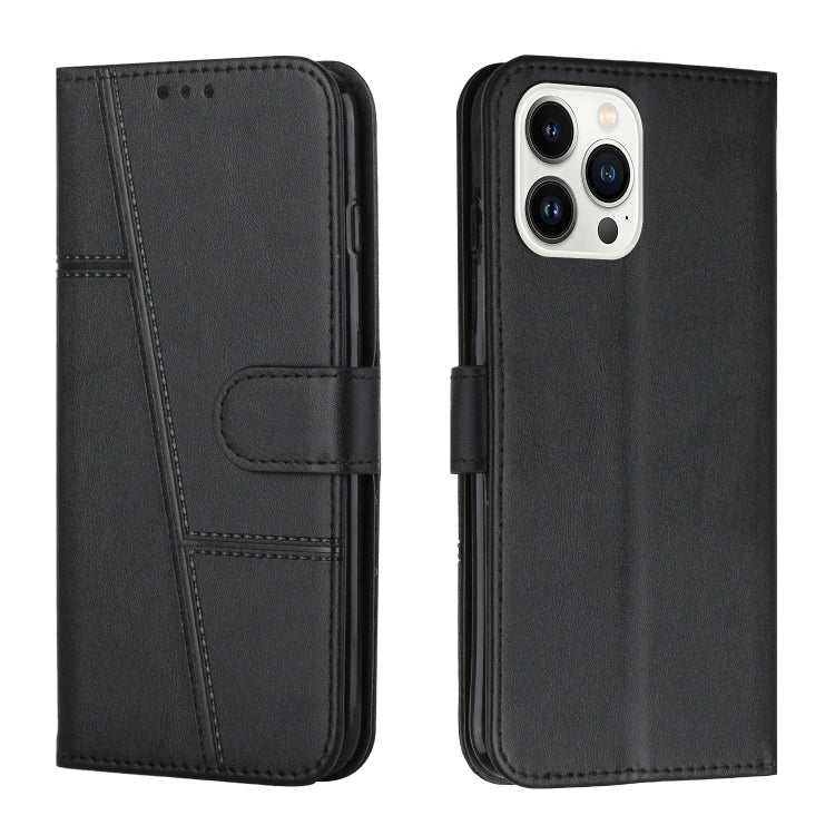 For iPhone 15 Pro Stitching Calf Texture Buckle Leather Phone Case(Black) - HoMEdemic™ 