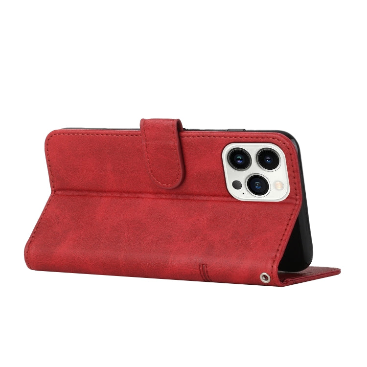 For iPhone 15 Pro Stitching Calf Texture Buckle Leather Phone Case(Red) - HoMEdemic™ 