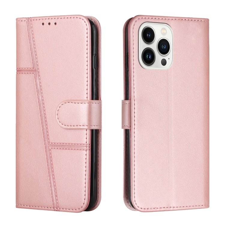 For iPhone 15 Pro Stitching Calf Texture Buckle Leather Phone Case(Rose Gold) - HoMEdemic™ 