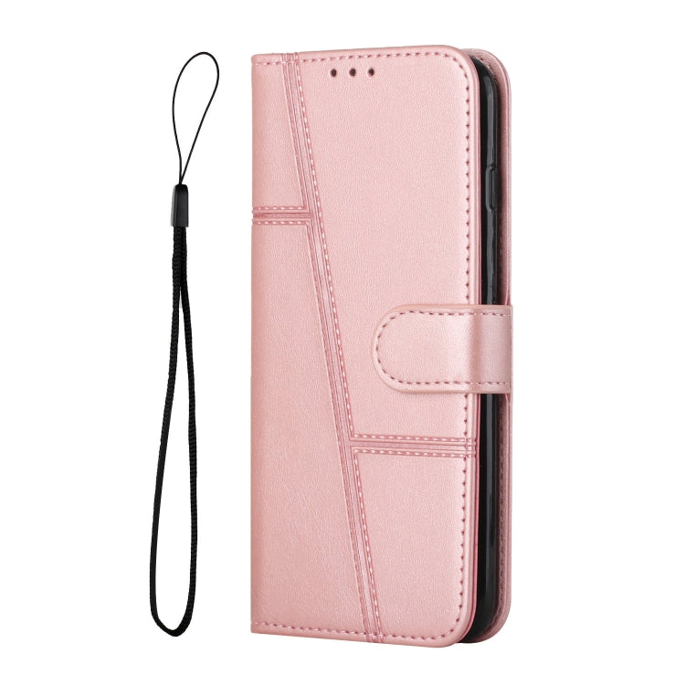 For iPhone 15 Pro Stitching Calf Texture Buckle Leather Phone Case(Rose Gold) - HoMEdemic™ 