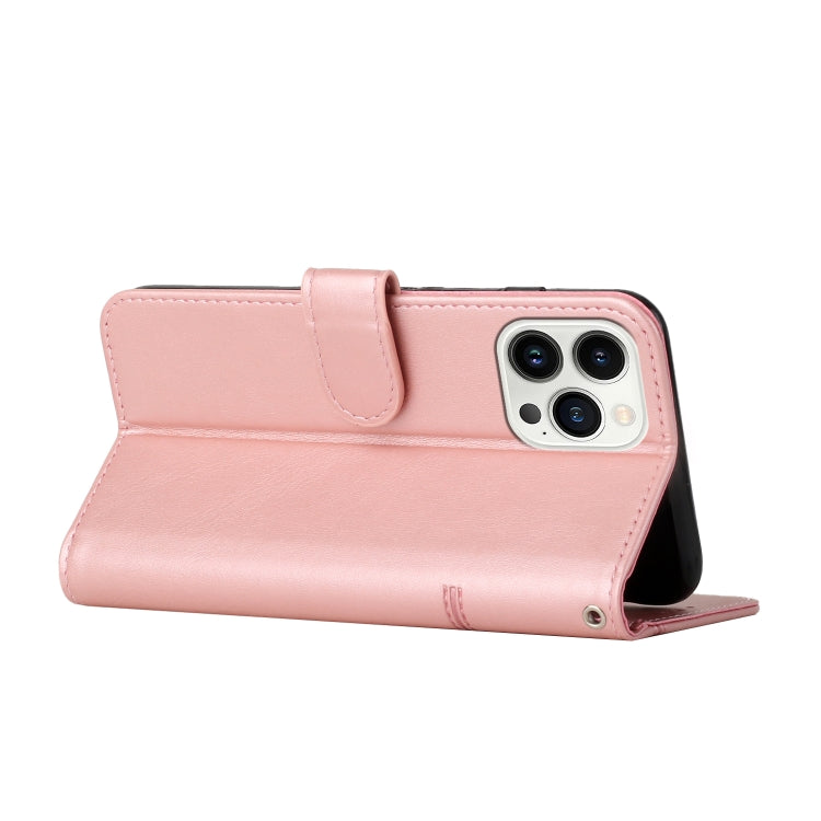 For iPhone 15 Pro Stitching Calf Texture Buckle Leather Phone Case(Rose Gold) - HoMEdemic™ 