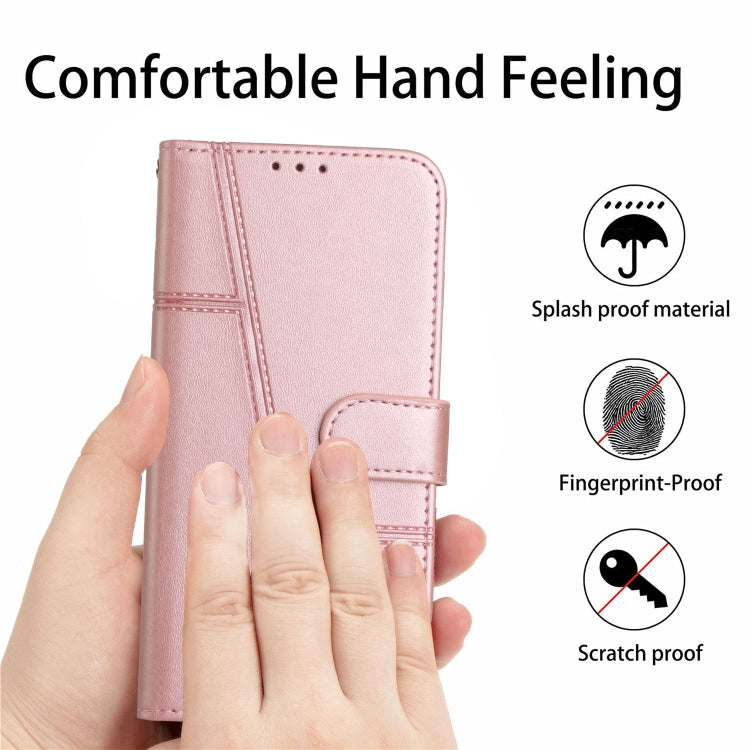 For iPhone 15 Pro Stitching Calf Texture Buckle Leather Phone Case(Rose Gold) - HoMEdemic™ 