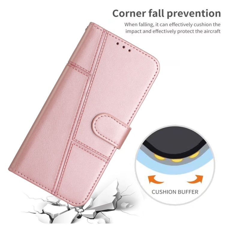 For iPhone 15 Pro Stitching Calf Texture Buckle Leather Phone Case(Rose Gold) - HoMEdemic™ 