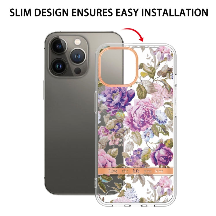 For iPhone 15 Pro Max Flowers and Plants Series IMD TPU Phone Case(Purple Peony) - HoMEdemic™ 