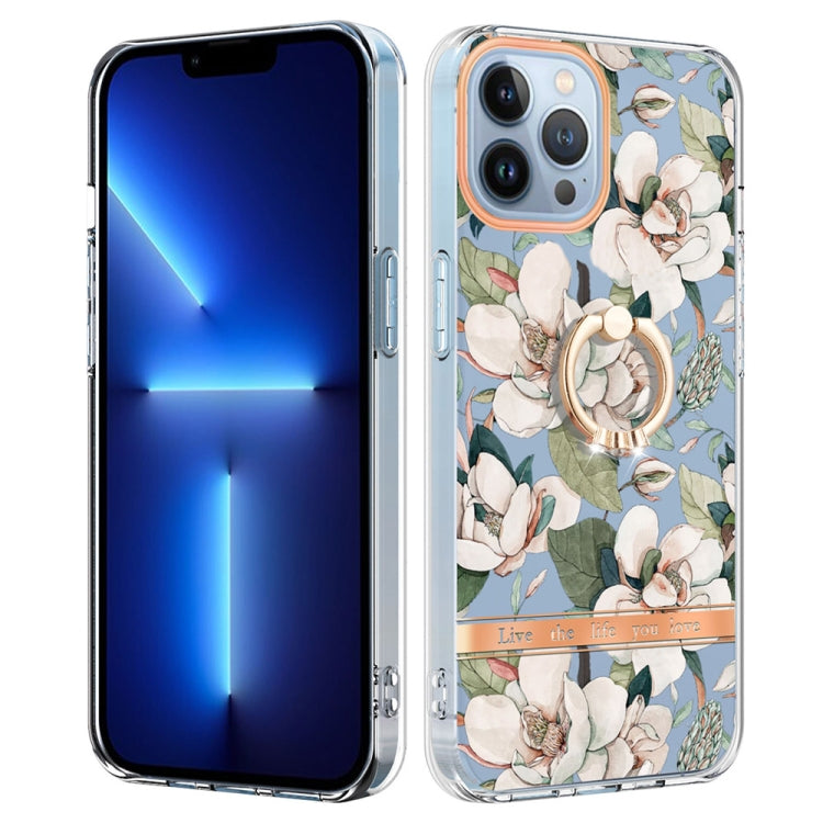 For iPhone 15 Pro Ring IMD Flowers TPU Phone Case(Green Gardenia) - HoMEdemic™ 