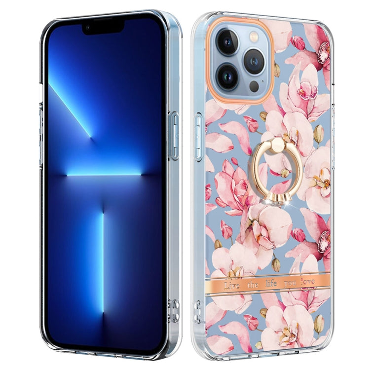 For iPhone 15 Pro Ring IMD Flowers TPU Phone Case(Pink Gardenia) - HoMEdemic™ 