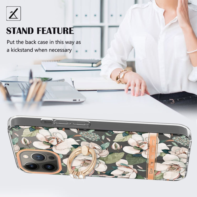For iPhone 15 Pro Max Ring IMD Flowers TPU Phone Case(Green Gardenia) - HoMEdemic™ 