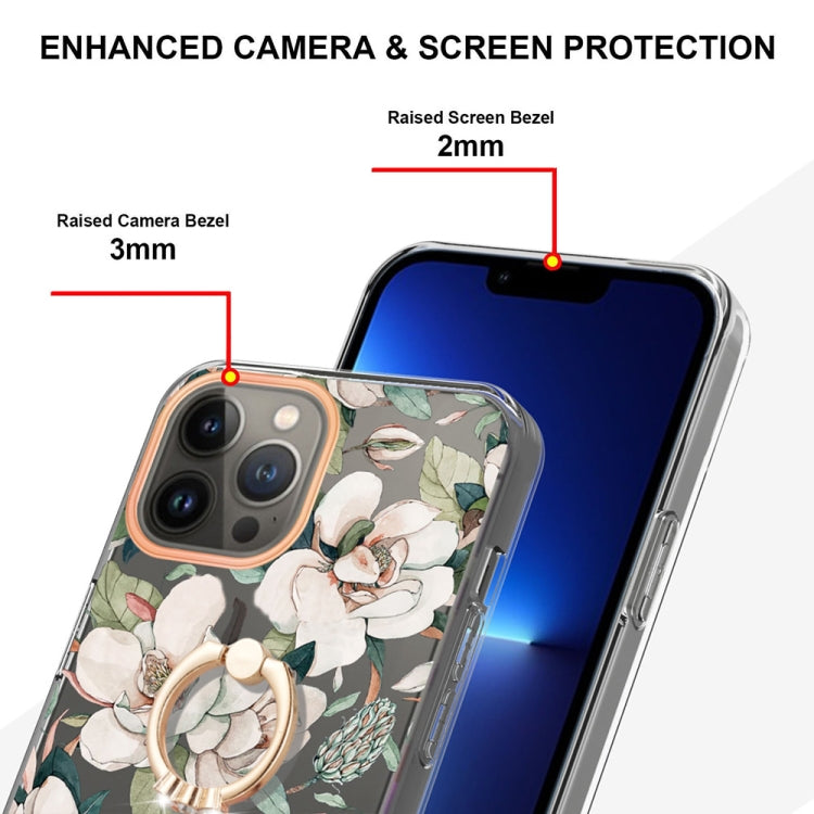 For iPhone 15 Pro Max Ring IMD Flowers TPU Phone Case(Green Gardenia) - HoMEdemic™ 