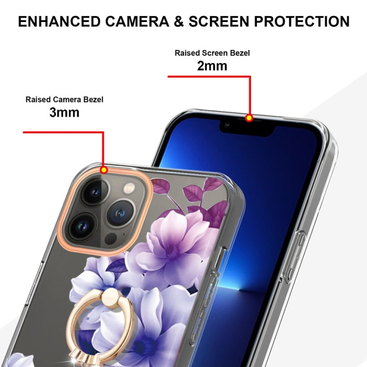 For iPhone 15 Pro Max Ring IMD Flowers TPU Phone Case(Purple Begonia) - HoMEdemic™ 