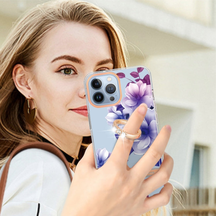 For iPhone 15 Pro Max Ring IMD Flowers TPU Phone Case(Purple Begonia) - HoMEdemic™ 