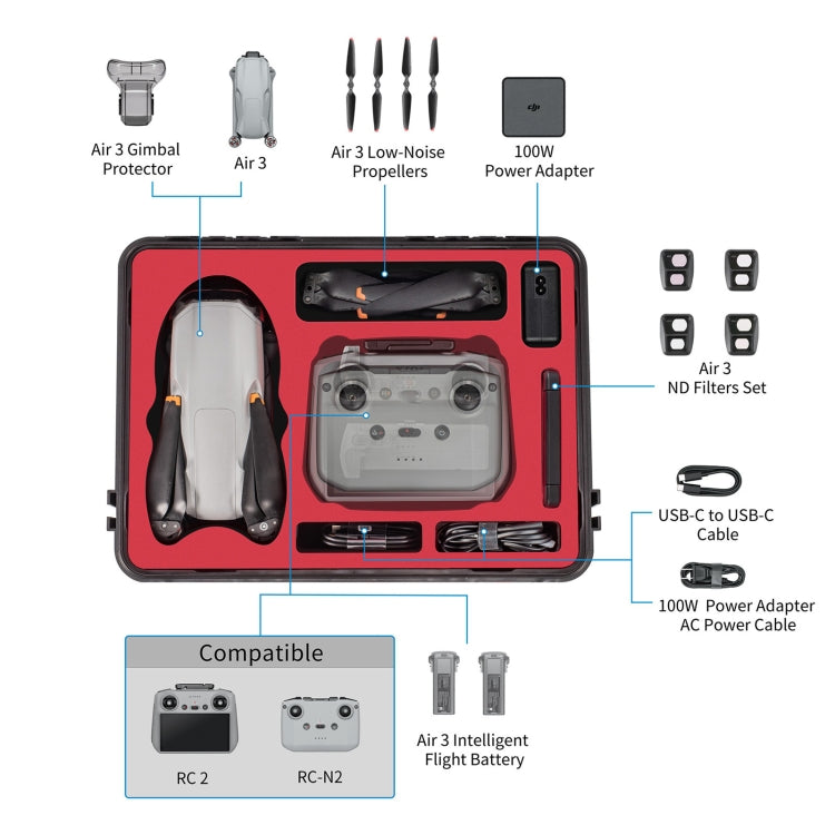 For DJI Air 3 / RC2 / N2 STARTRC Waterproof PP Official Standard Drone Kit Suitcase Storage Box(Black) - HoMEdemic™ 