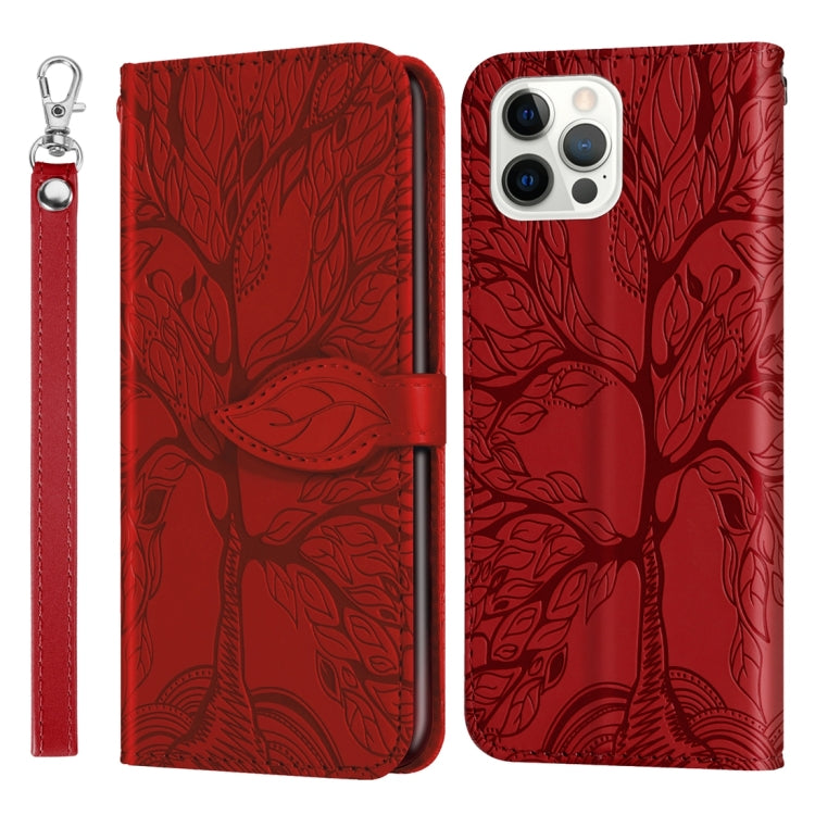 For iPhone 15 Pro Life Tree Embossing Pattern Leather Phone Case(Red) - HoMEdemic™ 