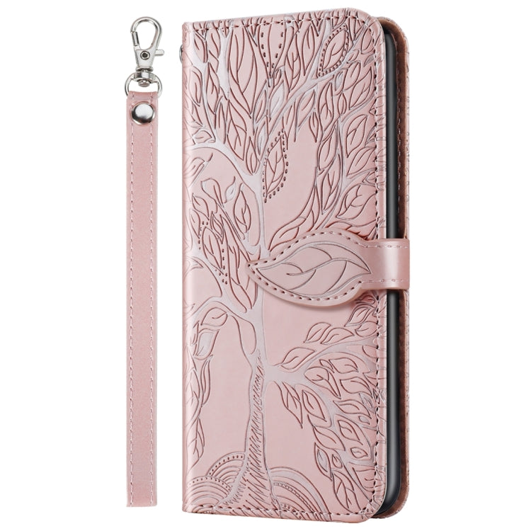 For iPhone 15 Pro Life Tree Embossing Pattern Leather Phone Case(Rose Gold) - HoMEdemic™ 