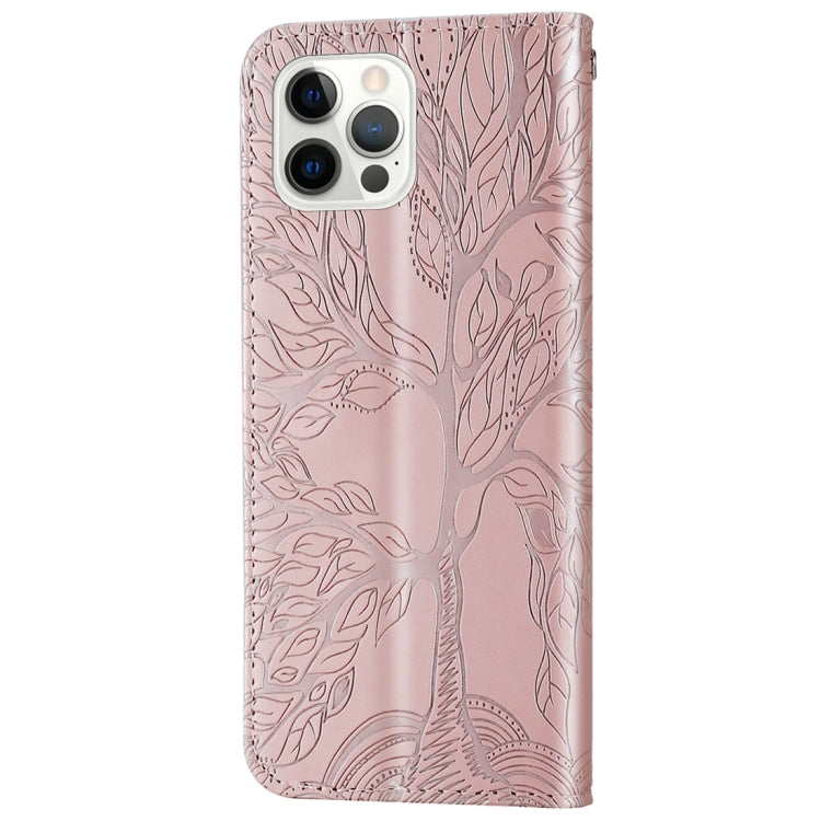 For iPhone 15 Pro Life Tree Embossing Pattern Leather Phone Case(Rose Gold) - HoMEdemic™ 