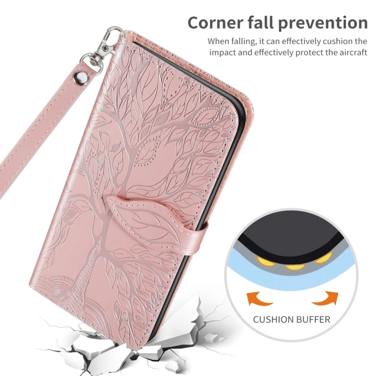 For iPhone 15 Pro Life Tree Embossing Pattern Leather Phone Case(Rose Gold) - HoMEdemic™ 