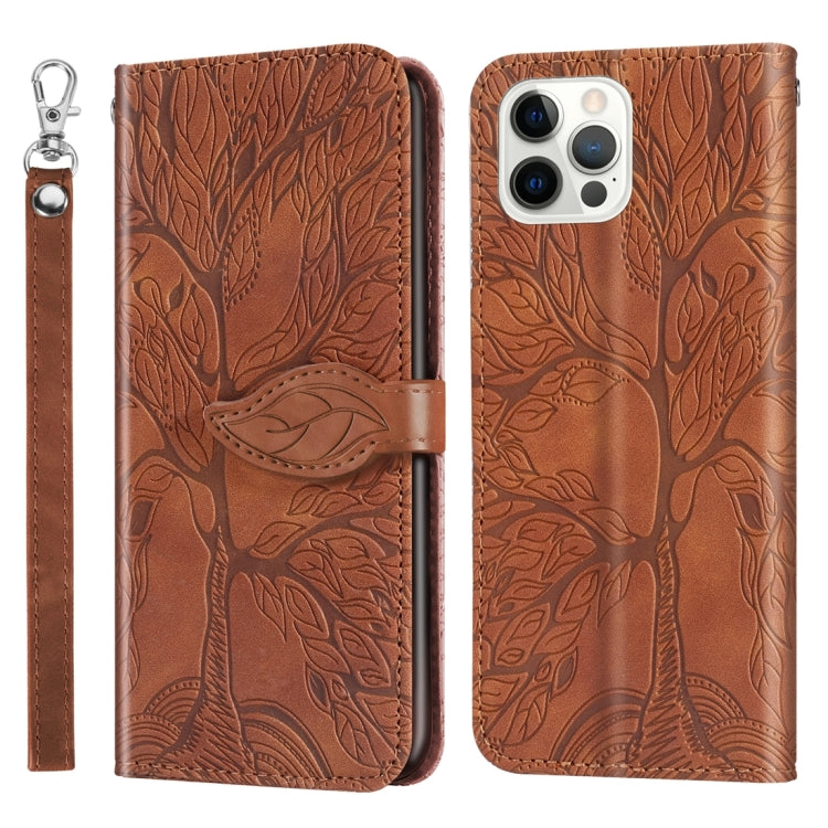 For iPhone 15 Pro Life Tree Embossing Pattern Leather Phone Case(Brown) - HoMEdemic™ 