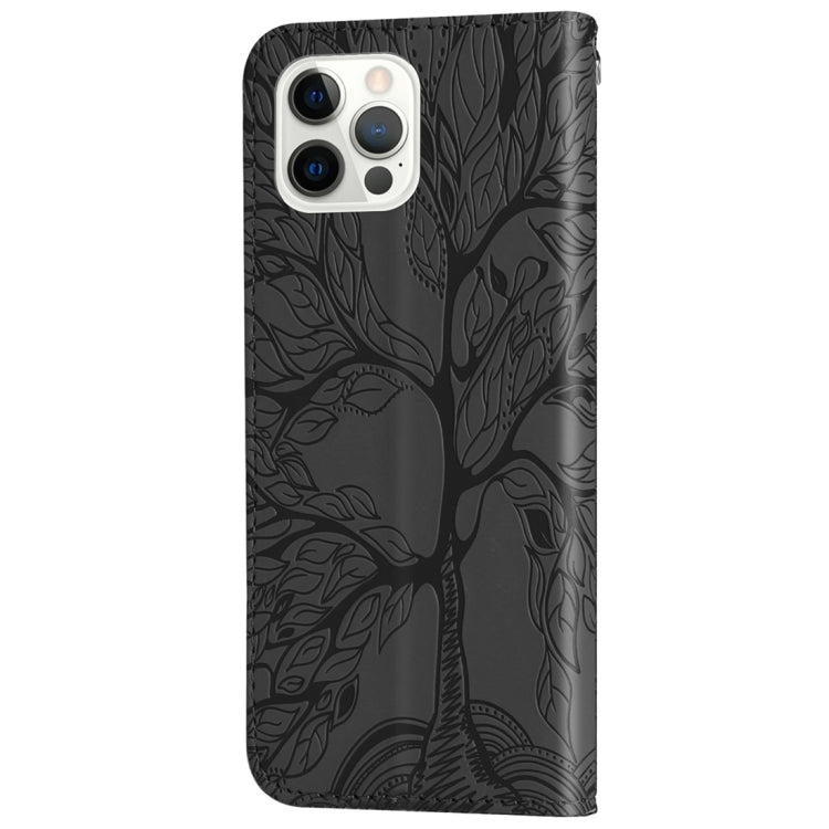 For iPhone 15 Pro Max Life Tree Embossing Pattern Leather Phone Case(Black) - HoMEdemic™ 