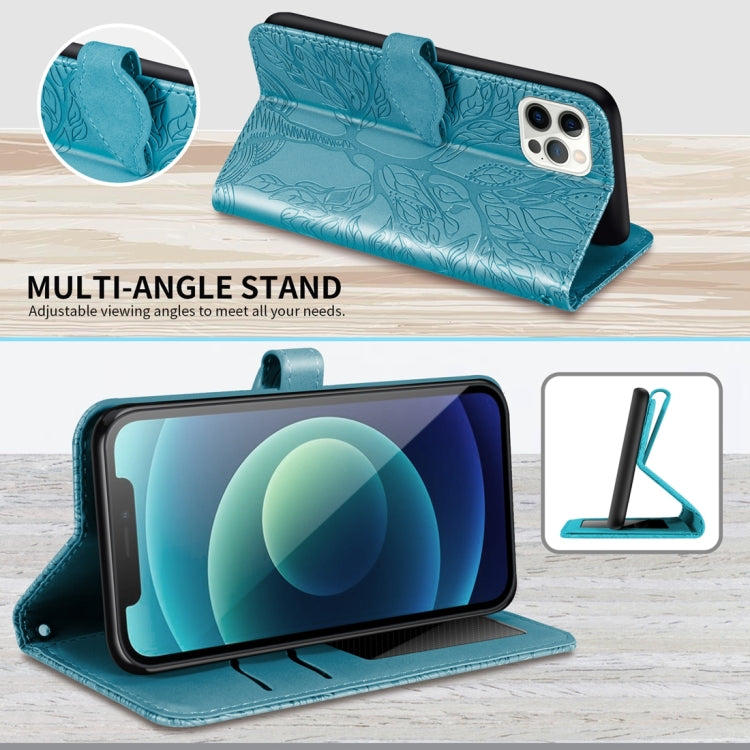 For iPhone 15 Pro Max Life Tree Embossing Pattern Leather Phone Case(Blue) - HoMEdemic™ 