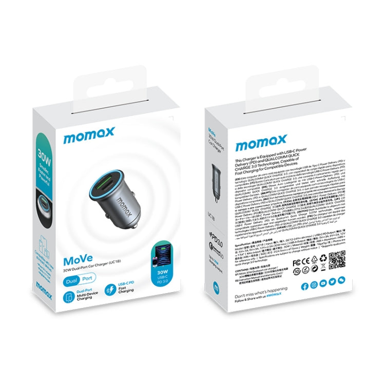 MOMAX UC18 30W Dual Port QC3.0 Car Fast Charger - HoMEdemic™ 