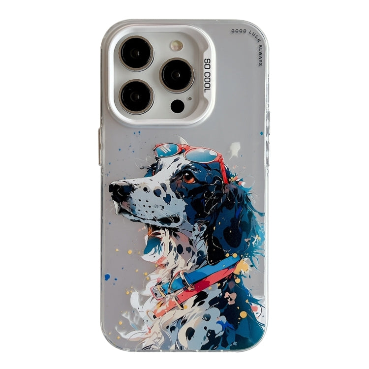 For iPhone 15 Pro Animal Pattern Oil Painting Series PC + TPU Phone Case(Spotted Dog) - HoMEdemic™ 