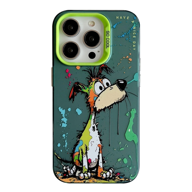 For iPhone 15 Pro Animal Pattern Oil Painting Series PC + TPU Phone Case(Green Dog) - HoMEdemic™ 