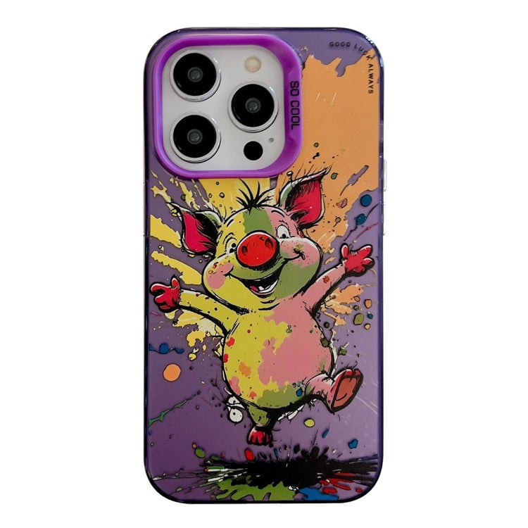 For iPhone 15 Pro Animal Pattern Oil Painting Series PC + TPU Phone Case(Happy Pig) - HoMEdemic™ 
