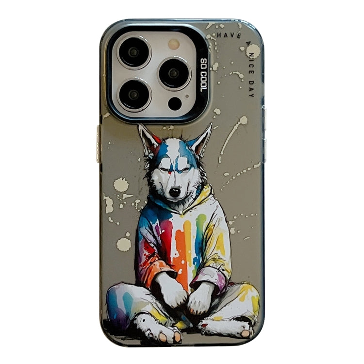 For iPhone 15 Pro Animal Pattern Oil Painting Series PC + TPU Phone Case(Hoodie Dog) - HoMEdemic™ 