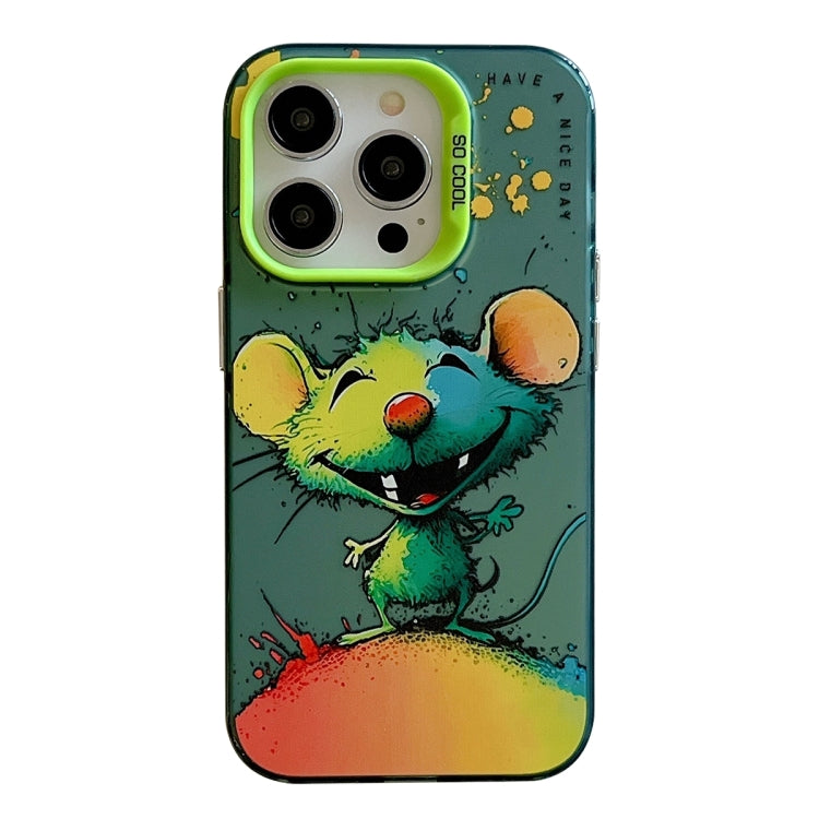 For iPhone 15 Pro Animal Pattern Oil Painting Series PC + TPU Phone Case(Happy Mouse) - HoMEdemic™ 