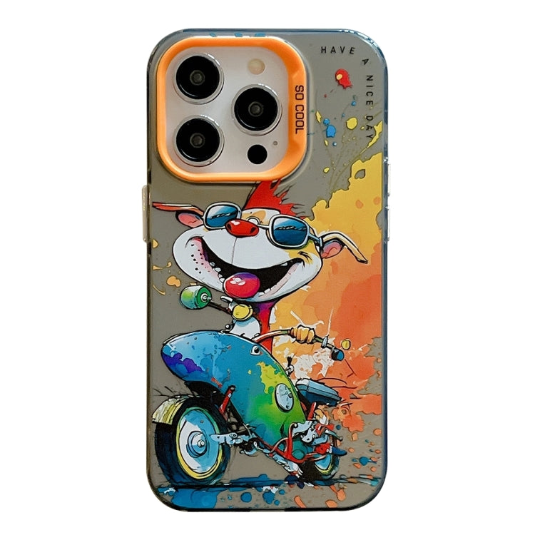 For iPhone 15 Pro Animal Pattern Oil Painting Series PC + TPU Phone Case(Motorcycle Dog) - HoMEdemic™ 