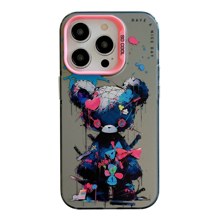 For iPhone 15 Pro Animal Pattern Oil Painting Series PC + TPU Phone Case(Tattered Bear) - HoMEdemic™ 
