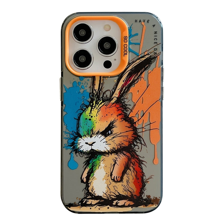 For iPhone 15 Pro Animal Pattern Oil Painting Series PC + TPU Phone Case(Fat Rabbit) - HoMEdemic™ 