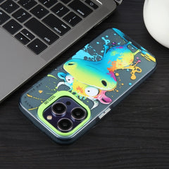 For iPhone 15 Pro Max Animal Pattern Oil Painting Series PC + TPU Phone Case(Green Dog) - HoMEdemic™ 