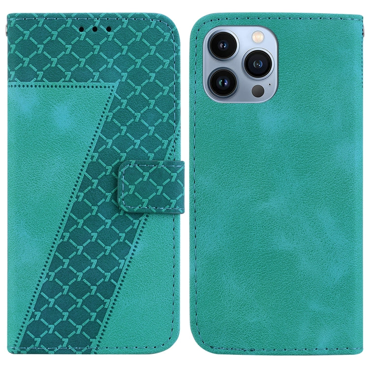 For iPhone 15 Pro Max Seven-shaped Embossed Leather Phone Case(Green) - HoMEdemic™ 