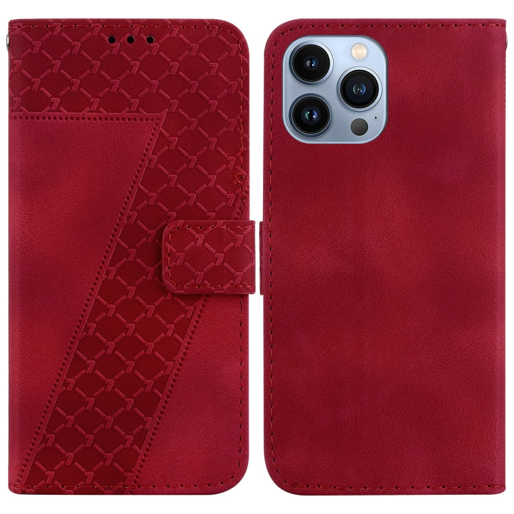 For iPhone 15 Pro Max Seven-shaped Embossed Leather Phone Case(Red) - HoMEdemic™ 
