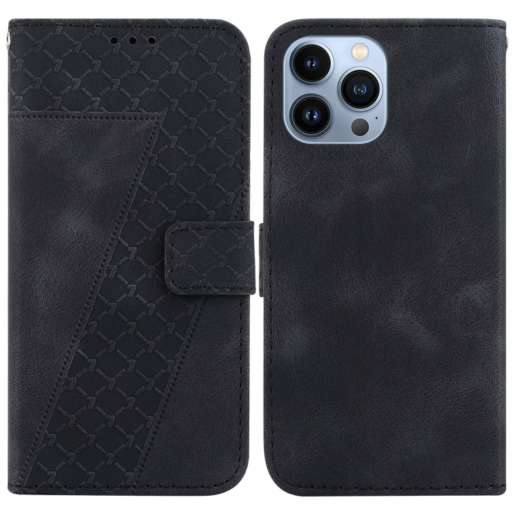 For iPhone 15 Pro Max Seven-shaped Embossed Leather Phone Case(Black) - HoMEdemic™ 