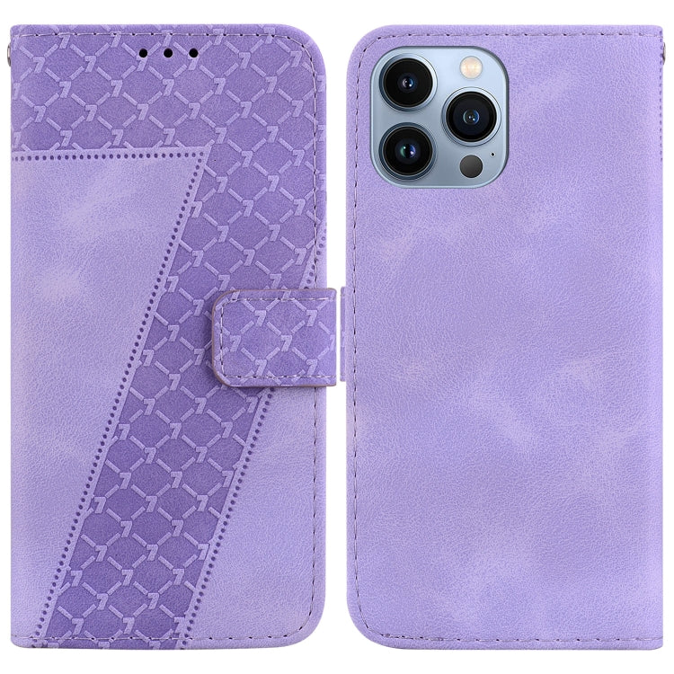 For iPhone 15 Pro Seven-shaped Embossed Leather Phone Case(Purple) - HoMEdemic™ 